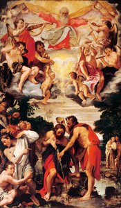 アンニバレ・カラッチ（1560-1609）の「キリストの洗礼」、油彩・カンヴァス、ボローニャのサン・グレゴリオ教会とサン・シーロ教会 作： Annibale Carracci