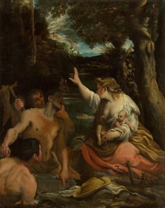 ラトナとリュキアの農民、ラトナが子供を守る1585。 作： Annibale Carracci