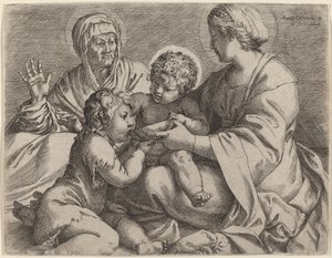 聖母子と聖エリザベトと洗礼者ヨハネ (La Madonna della Scodella) 作： Annibale Carracci