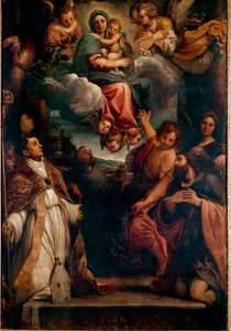 子供と6人の聖人を連れた栄光のマドンナ 聖リュドヴィッチのマドンナアンニバレ・カラッチ（Annibal Carrache）の絵画