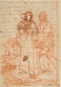 Mutter trägt ein kleines Kind auf ihrem rechten Arm und hält einen Jungen in ihrem linken Arm 作： Annibale Carracci