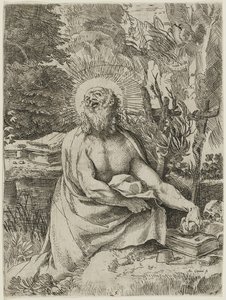 荒野の聖ヒエロニムス、1591年（紙に彫刻を施してエッチング、iiiiv） 作： Annibale Carracci