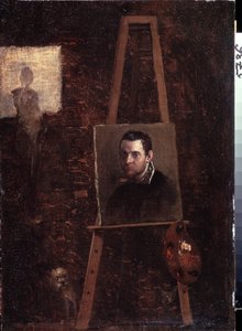 イーゼルでの自画像、1603-04 作： Annibale Carracci