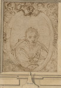 セルフポートレート、c.1580（紙にペンと茶色のインク） 作： Annibale Carracci