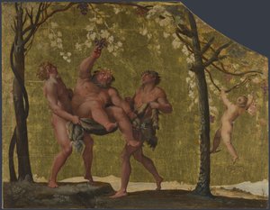 ブドウを集めるシレノスc。 1598