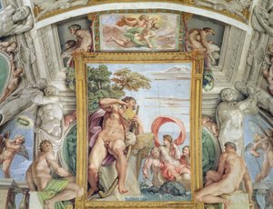ポリフェムスとガラテアのガレリアカラッチカラッチホールの詳細、1597-1604年のフレスコ画 作： Annibale Carracci