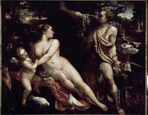 ヴィーナスとアドニス」（油彩・キャンバス、1588-1593年頃 作： Annibale Carracci