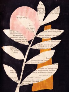 黒い背景に浮かび上がる抽象的な葉のガッシュ画 作： Annick