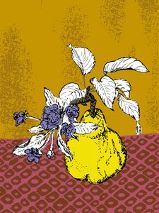 マルメロと紫の花
