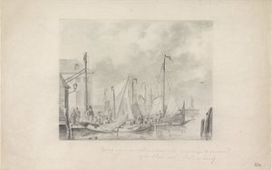 洪水前の難民のアムステルダム到着、1825年 作： Anonymous