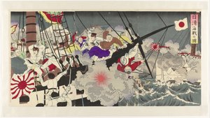 日清戦争時の海戦を描く 日清海鮮の図 作： Anonymous