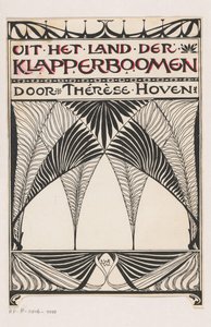 装丁のデザイン: テレーズ・ホーヴェン、Uit het land der Klapperboomen、1897 年 作： Anonymous