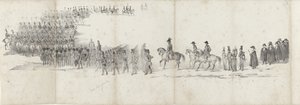 1849 年 4 月 4 日にデルフトで行われた故ウィレム 2 世の葬儀 (1 ページ) 1849 年のウィリアム 2 世の葬列の連続した 5 枚のシート (シリーズ タイトル) 作： Anonymous