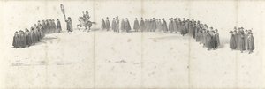 1849 年 4 月 4 日にデルフトで行われた故ヴィレム 2 世の葬儀 (2 ページ) 1849 年のウィリアム 2 世の葬列の連続した 5 枚のシート (シリーズ タイトル)