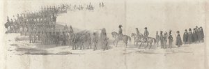 1849 年 4 月 4 日にデルフトで行われた故ヴィレム 2 世の葬儀 (2 ページ) 1849 年のウィリアム 2 世の葬列の連続した 5 枚のシート (シリーズ タイトル) 作： Anonymous