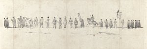 1849 年 4 月 4 日にデルフトで行われた故ウィレム 2 世の葬儀 (3 ページ) 1849 年のウィリアム 2 世の葬列の連続した 5 枚のシート (シリーズ タイトル) 作： Anonymous