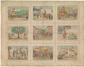 1813 年から 1814 年の歴史的出来事の 9 つの表現を含むシート (オブジェクトのタイトル) 作： Anonymous