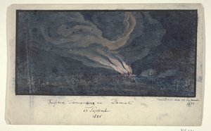 中部ジャワの風景での火災、1825 サマランとダマックの間 / 1825 年 9 月 13 日 (オブジェクトのタイトル)