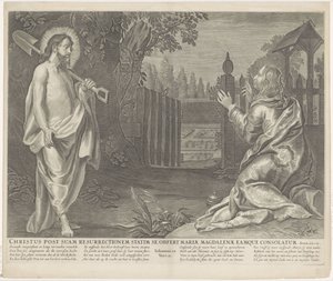 Christus verchicht als tuinman aan Mary Magdalene (Do not touch me) 復活直後のキリストがマグダラのマリアに姿を現し、彼女を慰める（題名） ロイヤル・バイベル（シリーズタイトル） 作： Anonymous