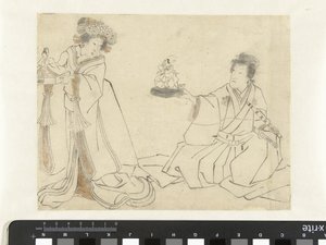 人形を持った遊女と貴族 作： Anonymous