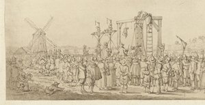 絞首台に吊るされたレーデンバーグの棺、1619年 作： Anonymous