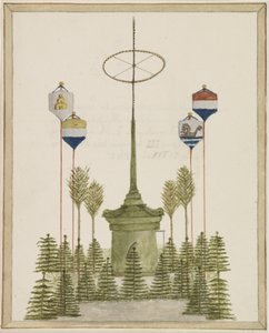 1862 年 5 月 21 日にウィレム 3 世国王がミデルブルグに到着したときの、ミデルブルグのグロート マルクトの華やかな広場の周りの装飾 (オブジェクトのタイトル) 作： Anonymous