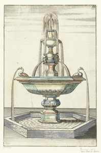 3つの水盤からなる噴水 Architectura Curiosa Nova (シリーズタイトル) 作： Anonymous