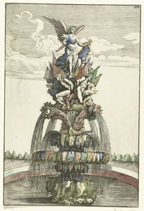 ビクトリア像のある噴水 Architectura Curiosa Nova (シリーズタイトル) 作： Anonymous