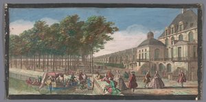 Gezicht op de Cour de la Fontaine van het フォンテーヌブロー宮殿 パリのクール・デ・フォンテーヌから撮影したフォンテーヌブロー城の翼の眺め (オブジェクトのタイトル) 作： Anonymous