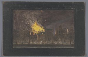 1772 年 5 月 11 日にアムステルダムの Schouwburg で火災のビュー 作： Anonymous