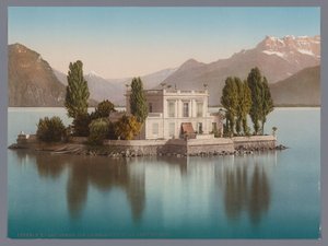 ジュネーブ湖のイル ド サラニョンの眺め、背景にへこみデュ ミディ lac Léman, Ile de Salagnon et la Dent du Midi (オブジェクトのタイトル) 作： Anonymous