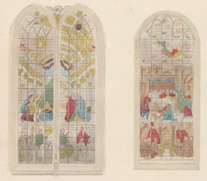 De Oude Kerk te Amsterdamのグラスラーメン、1810-1825 古い教会の有名な塗装された窓の表現 (オブジェクトのタイトル) 作： Anonymous