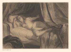 半分裸で眠っている若い女性 作： Anonymous