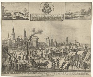 1684 年、アントワープの凍ったスヘルデ川での氷のエンターテイメント Le vray poutraict, du Triomphe faict sur la glace demy navigable, de la riviere d