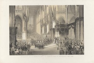 1849 年 5 月 13 日、アムステルダムの新教会での HM 国王ウィレム 3 世の就任式 (オブジェクトのタイトル) 作： Anonymous