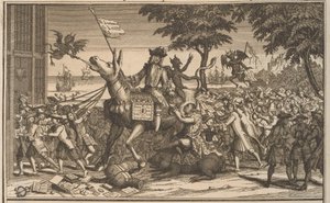 サンチョ・パンサのロバのジョン・ロー、1720年 法律は、2 番目のドンキホーテのように、Sanches Graauwtje で嘲笑の中に座っています (オブジェクトのタイトル) The Great Table of Folly (シリーズタイトル) 作： Anonymous