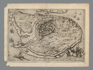フォールン島の地図とブリーレの地図、1572 年 Briel (オブジェクトのタイトル) 作： Anonymous