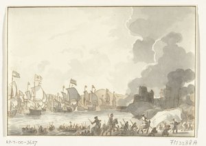 1702年、カディスにイギリスとオランダの艦隊が上陸 作： Anonymous