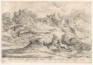 Landschap met minnend paar 恋人に忠実な者は常に暗闇を愛している / 獣はまだ身震いしており、彼の目には影が欠けている (オブジェクトのタイトル) Landschappen naar Domenico Campagnola (シリーズ タイトル) 作： Anonymous