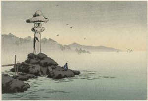 海岸の岩の上の提灯 作： Anonymous