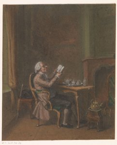 インテリアで読書する男性 作： Anonymous