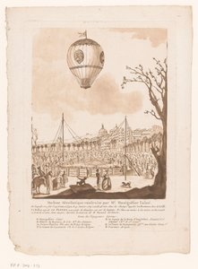 Luchtballon, Le Flezel, van Joseph-Michael Montgolfier the Elder buten Lyon モンゴルフィエ長老が作ったエアロスタティック マシン (オブジェクトのタイトル) 作： Anonymous