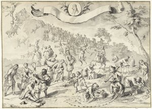版画のデザイン画 強欲がフォーチュナを追い抜こうとする、1720年 The Great Table of Folly (シリーズタイトル)
