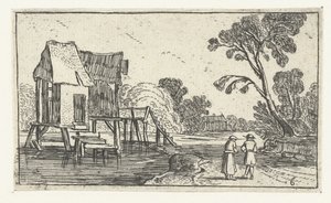 高床式の建物がある川沿いの小道 Esaias van de Velde (連載タイトル) 後の風景 作： Anonymous