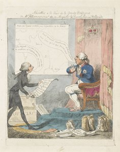 ピット・ブレングト・ジョージ3世は、1795年にネダーランドで革命を起こした イギリスの裁判所でのニュース、またはオランダで陛下に革命を発表するピット氏 (オブジェクトのタイトル) 作： Anonymous