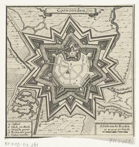Coevorden の地図、1672 年 Coevorden (オブジェクトのタイトル) 作： Anonymous