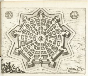 Plattegrond van Palmanova、1726 パルマ (オブジェクトのタイトル) ヨーロッパ、アジア、アフリカ、アメリカの勢力 (...) フランスとスペインの海岸の地図 (オブジェクトのシリーズ タイトル) 作： Anonymous