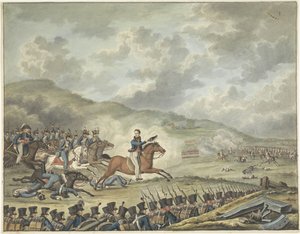 カトルブラでオランダ軍を率いるオラニエ公、1815 年 作： Anonymous