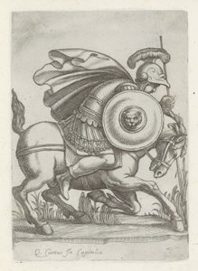 Relief met de daad van Marcus Curtius ローマのアンティーク彫刻（シリーズタイトル） 公共の場所で見られるローマ市の古代の彫像のアイコン (シリーズ タイトル) 作： Anonymous