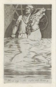 Reliëf van Horatius Cocles te paard die de Pont Sublicus in het water veridrt ローマの貴族の家にあるホラティの像（オブジェクトのタイトル） ローマのアンティーク彫刻（シリーズタイトル） 公共の場所で見られるローマ市の古代の彫像のうち、私は 作： Anonymous